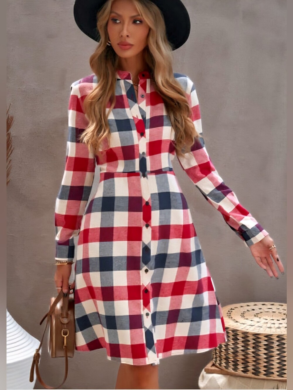 LAST ONE! Long Sleeve Plaid Button Down Dress